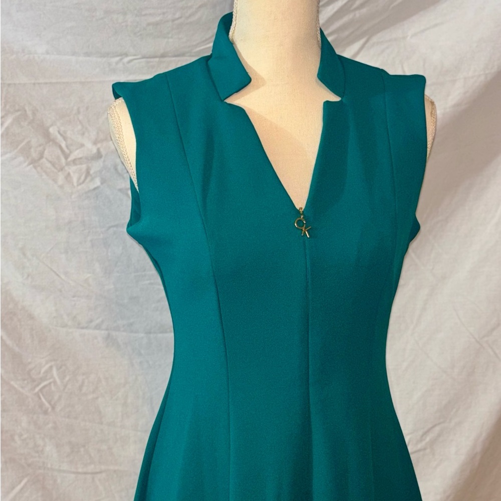 Sleeveless Fit-and-Flare Dress with Notched V-Neck